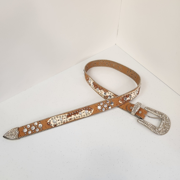 Womens Cowgirl Western Belt Bling Rodeo Western Boho Bohemian Leather Brown y2k - Picture 9 of 10